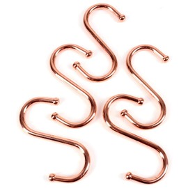 Pack of 5 Copper Metal Ball End S Hooks 75mm (3") Heavy-Duty S Hanging Hooks with Ball Ends for Kitchen Bathroom Pan Pot Utensil Clothes Jewellery Tool Hanger.