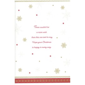 Extra large son and daughter in law christmas card. Traditional festive xmas bears scene. 8 Page insert. Card size12 x 8 inches. OE.