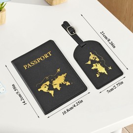 ZDNT 4 Pcs Passport Cover and Luggage Tag,Passport Holder,Passport Cover Luggage Tag Set,PU Leather Passport Holder Travel Wallet Case Organiser for Passport Credit Card Business Cards Boarding