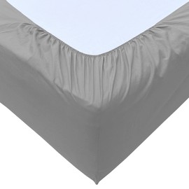 HOMELY IDEAS 200TC Egyptian Cotton Fitted Sheet 40CM/16 Inches Premiun Hotel Quality Extra Deep with Elasticated Corners, Rich Cotton & Breathable Luxury Fitted Bed Sheets (SILVER, 4FT / SMALL DOUBLE)