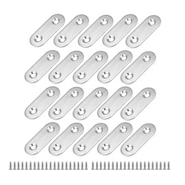 BuxiuGK Pack of 20 Flat Corner Brackets 50 x 16 mm Stainless Steel Flat Connector 2 Holes Wood Connector Joining Repair for Wood Furniture with 40 Screws Silver