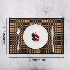 Bamboo Placemats for Dining Table, Placemats Set of 4,Stain-Resistant,Heat-Resistant Place Mats,Durable and Sturdy Dining Place Mats for Kitchen Table (1318inch, Black)