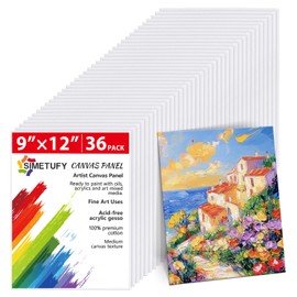 Simetufy 36Pack 9x12 Inch Canvas Boards for Painting Bulk, Blank Art Canvases for Novices, Gesso Primed 100% Cotton Canvas Panels for Acrylic Oil Watercolor Tempera Paint