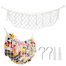 Cuddly Toy Storage Hammock - Suspension Plush Toy Storage Net for Stuffed Toy Storage, Children's Room Cuddly Toy Hammocks Hanging with Hooks, Toy Plush Toy Holder (White)