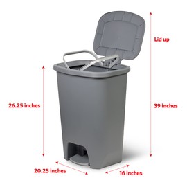 Glad Kitchen Trash Can | Large Plastic Waste Bin with Odor Protection of Lid | Hands Free with Step On Foot Pedal and Garbage Bag Rings, 20 Gallon, Grey