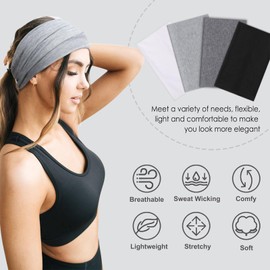 DRESHOW Wide Turban Headbands for Women Non-Slip Soft Elastic Hair Bands Workout Yoga Running Daily Wear Head Band Girls Accessories 4 Pack