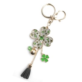 Rigral Bag Charm Key Ring, Quatsuba, Clover, Tassel, Keyring, Carabiner, green