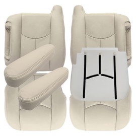 Priprilod Leather 522 or 52i Light Tan Driver & Passenger Bottom and Top Lean Back & Driver Foam Cushion & Armrest Cover Replacement Seat Fit for Chevy Tahoe Suburban GMC Yukon XL 2003 2004 2005 2006