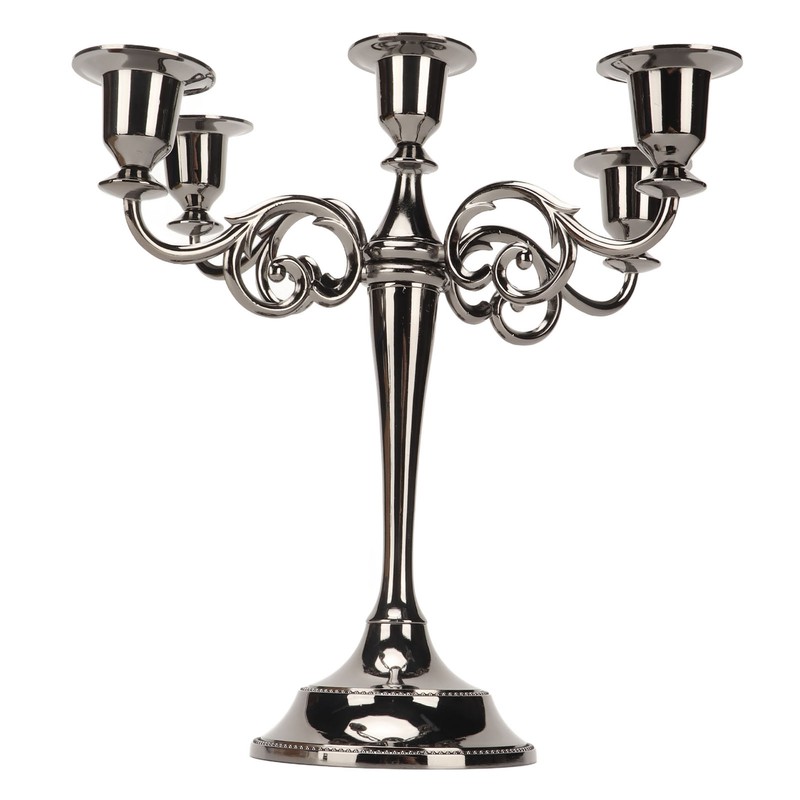 Metal Candelabra Black 5 Arms Elegant Colorfast Stable Wide Base