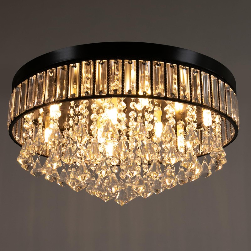 TFCFL 9-Light Crystal Chandelier, Semi Flush Mount Round K9 Crystal