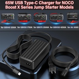 HIENADTOR 65W USB C Jump Starter Charger Power Cord for NOCO Boost X GBX45 1250A GBX55 GBX75 1750A 2500A GBX155 4250A AC DC Adapter Power Supply for NOCO Boost Air AX65 GBC011 Portable Jump Starter