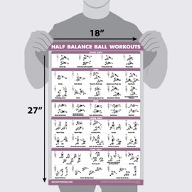 2 Pack: Half Balance Ball Workout Poster + Yoga Ball Exercise Chart - Set of 2 Workout Posters (LAMINATED, 18" x 24")