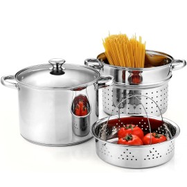 Cook N Home 4-Piece 8 Quart Multipots, Stainless Steel Pasta Cooker Steamer 8QT