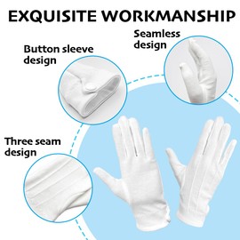 OWMOSYX 1 Pair White Cotton Parade Gloves with Snap Cuff, Non-Slip Honor Guard Gloves, Formal Tuxedo Coin Jewelry Inspection Police Uniform Marching Band Gloves for Men Women