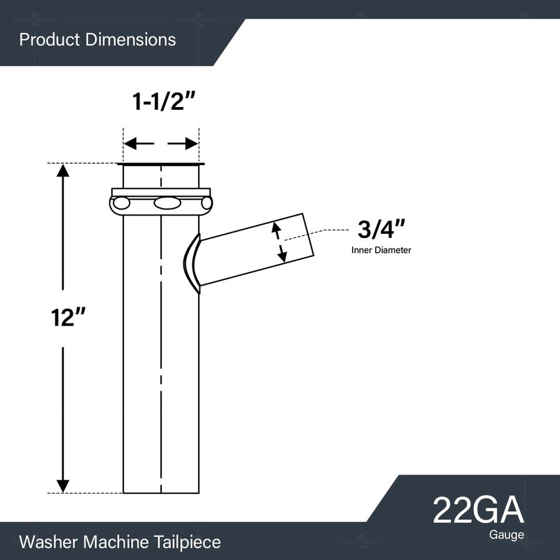 22GA Brass WashmachineTailpiece Branch 1-1/2" x 12" Slip Joint Washer