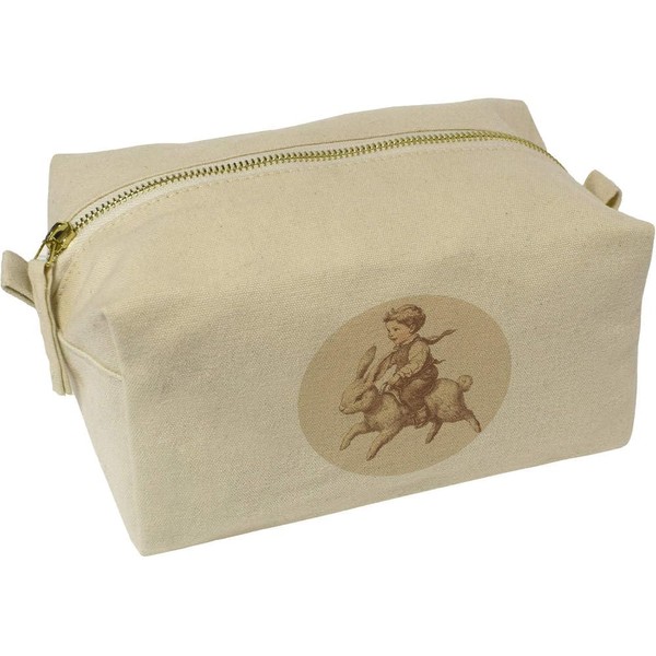 'Boy Riding Bunny' Canvas Wash Bag/Makeup Case (CS00041967)