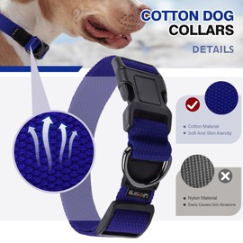 Likesing Cotton Soft Dog Collar, Quick Release Dog Collar with Buckle, Heavy-Duty Adjustable Pet Collar for XS Small Medium Large Dog, Colorfast Dog Collars with Removable Tag(XS, Blue)