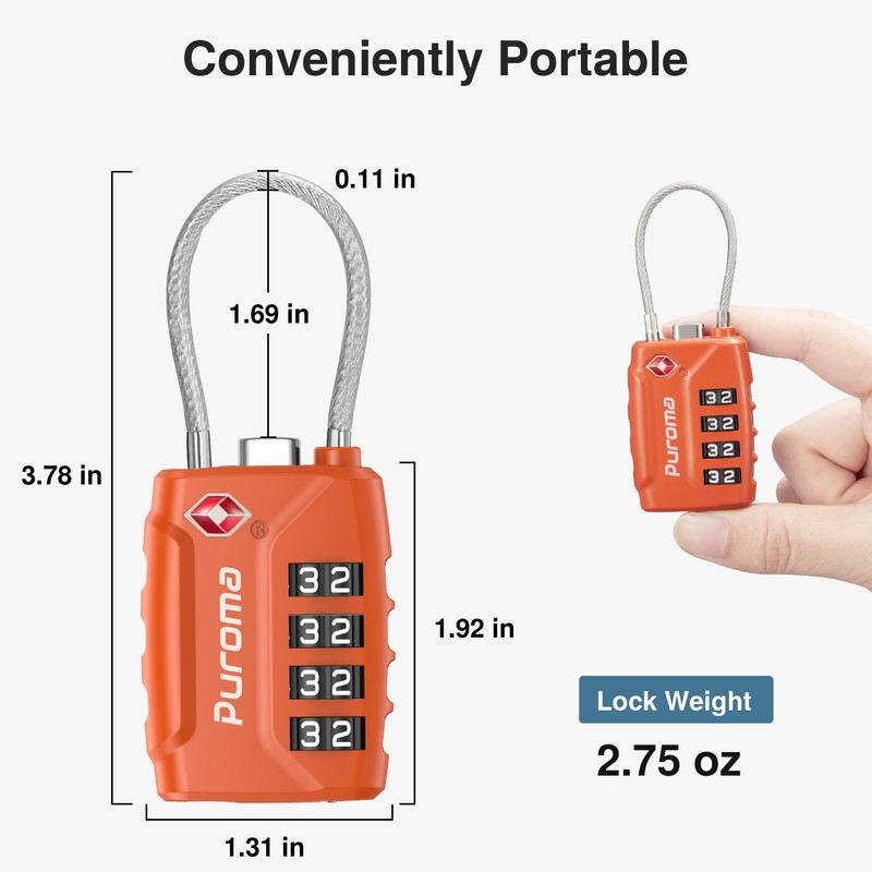 Puroma 2 Pack TSA Approved Luggage Locks, 4 Digit Combination