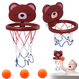 4 Pcs Set Bath Toys for 1 Year Old, Bath Toys for 3 Year Olds, 1-3 Year Old Girl Boy Baby Birthday Gift, Bathing Basketball Hoop with 3 Balls (Brown)