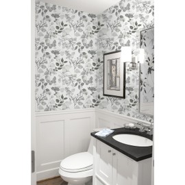 Safiyya Floral Wallpaper Peel and Stick Grey Boho Wall Paper Self Adhesive Removable Wallpaper Butterfly Flower Contact Paper for Bathroom Bedroom Living Room Vinyl Rolls 17.3" x 78.7"