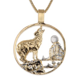 The Difference World Coin Jewelry Wolf Pendant & Necklace, Private Mint Medallion Hand Cut
