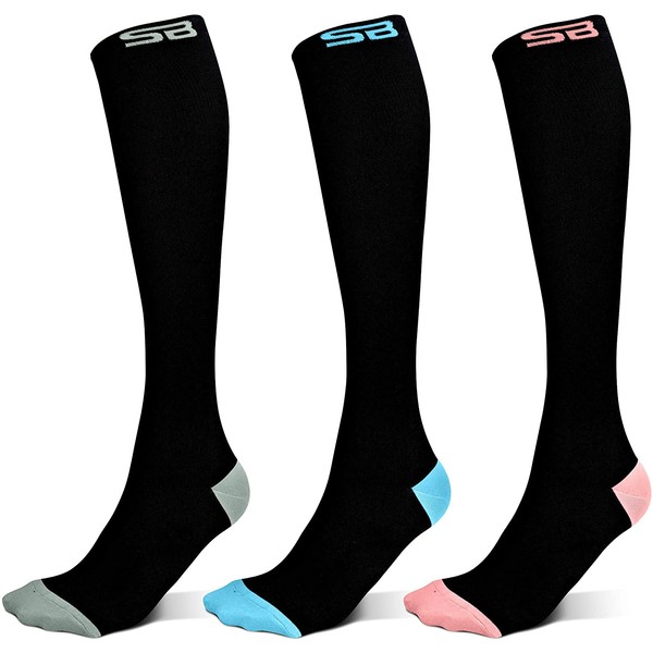 SB SOX 3-Pair Compression Socks (15-20mmHg) for Men & Women – Best Socks for All Day Wear! (Large-X-Large, 05 – Multi-color)