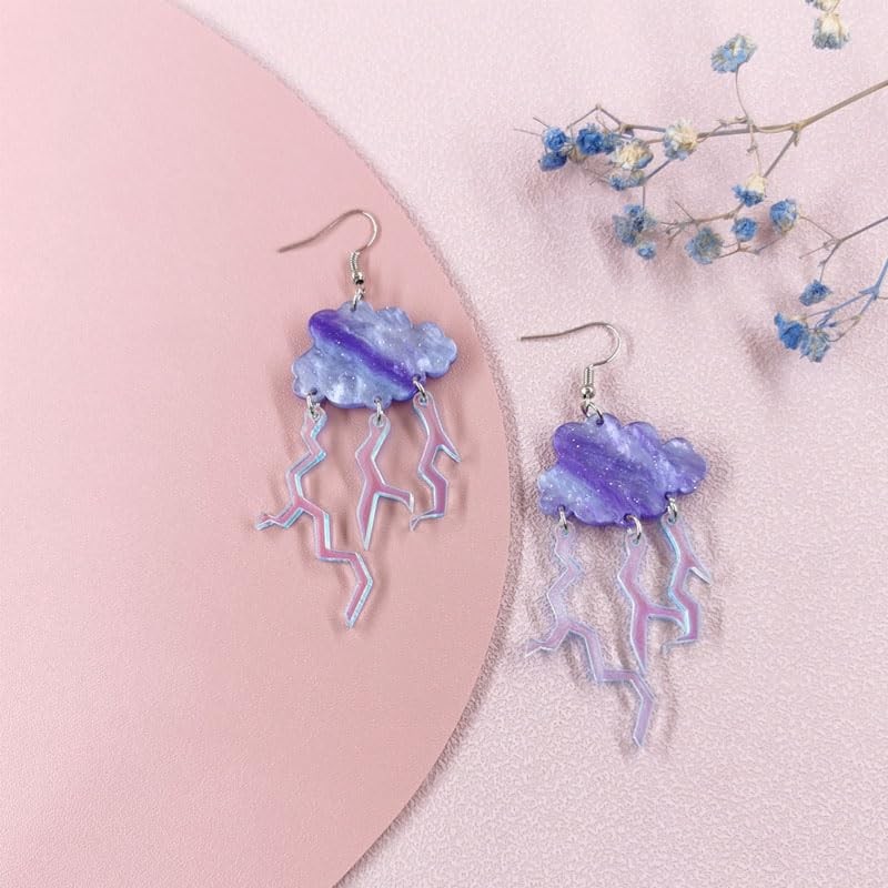 NOIAFZY 2Pairs Cute Sweet Style Acrylic Cloud & Lightning Earrings