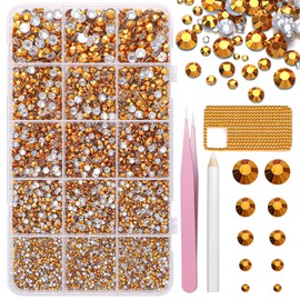 16000 Pcs Resin Rhinestones for Crafting, Flatback Gold Gems Jelly Rhinestones, Mixed Sizes Gold Bedazzling Crystal with Pickup Tool for DIY Crafts Clothing Tumblers Mugs Shoes Fabric Nail Art