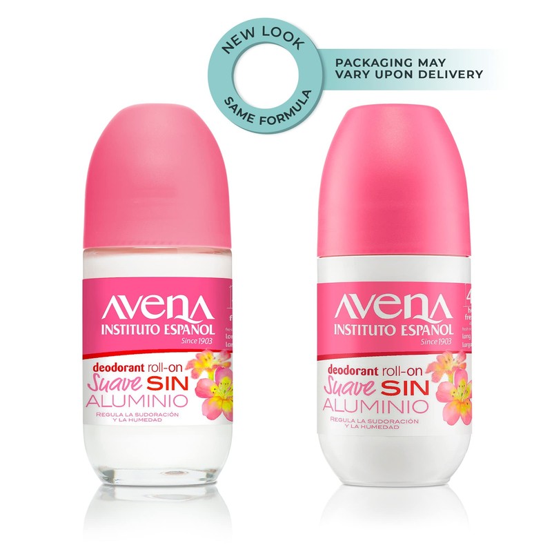 Avena Instituto Espanol Deodorant Roll-On Suave, Long-Lasting, Non-Alcohol, 2-Pack of