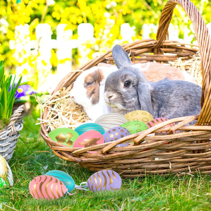 48 Stück Ostereier zum Aufhängen,Ostereier Plastik,Easter Eggs,Osterdeko für Draußen,Plastikeier Bunt(6