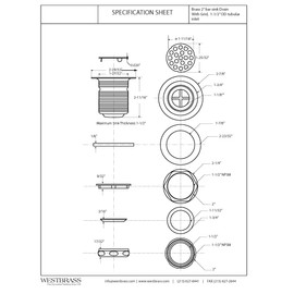 Westbrass A2181-62 Junior Bar and Laundry Sink Drain Assembly with Strainer Grid Cover, Matte Black