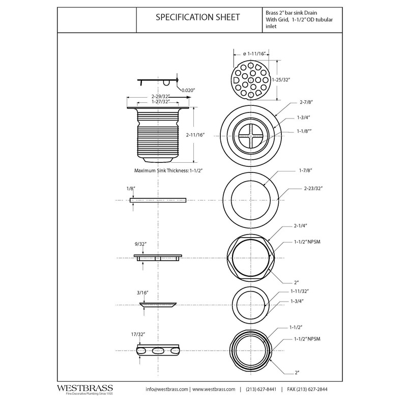 Westbrass A2181-62 Junior Bar and Laundry Sink Drain Assembly with