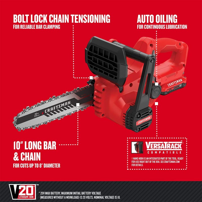 CRAFTSMAN V20 Mini Chainsaw, 10 inch, Battery and Charger Included