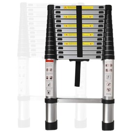 Aluminum Telescopic Extension Ladder Collapsible Ladder, One-Button Retraction Extension Ladder,Multi-Use, 330 lbs Capacity,10.5FT / 3.2M