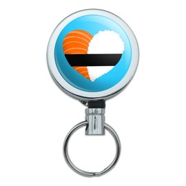 Japanese Salmon Sushi and Rice Heart Heavy Duty Metal Retractable Reel ID Badge Key Card Tag Holder with Belt Clip