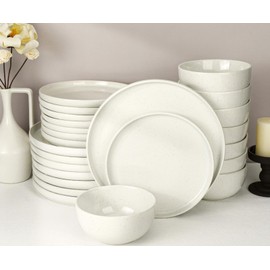 Metflavor Stellar Plates and Bowls Sets Dishes Set for 8 Handpainted Dinnerware Sets 24 Pieces, Speckled Ceramic Plate Set Scratch Resistant Microwave & Dishwasher Safe (Arctic Frost)