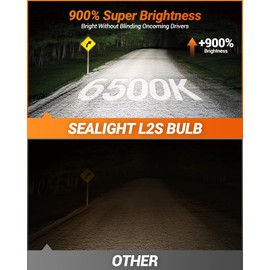 SEALIGHT H4/9003/HB2 Bulbs, 39000LM Super Bright H4 Driving Bulb, 6500K White 9003 Halogen Raplacement Fog Lights, Canbus Ready Direct Fit, Plug-N-Play, Pack of 2
