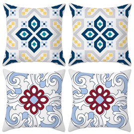 Betadistor Cushion Covers 45 x 45 Pack 4, Double Sides Printed Flower Decorative Throw Pillow Covers Polyester Pillowcase for Sofa Bed Patio Decor, Teal Flowers, 511-0208