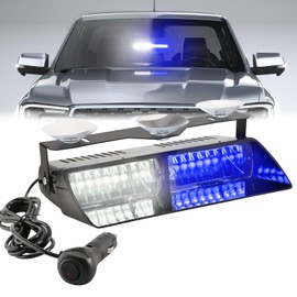 PKINGLAKE Blue/White LED Dash Police Emergency Strobe Light Bar, Windshield Visor Firefighter Flashing Safety Warning Lights for Trucks, Vehicles, Car