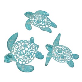 Pigort Metal Turtle Wall Decor - Beach Bathroom Decor -Vintage Coastal Ornaments for Pool, Home, Lake House, Bathroom, Garden – Beach Theme Art Decorations in 3 Sizes (12", 10.2", 9.4")