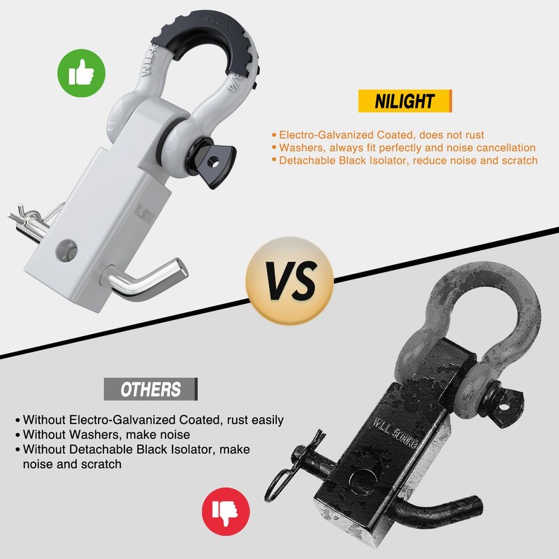 Nilight Shackle Hitch Receiver 2Inch 45000 LBs Breaking Strength 3/4"