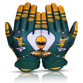 PLAYEUR Alien Ultra-Upgraded Football Gloves – No Peeling or Falling Apart, Double-Stitched Durability, GripPro Tech for Reduced Fumbles - Includes Free Premium Towel (Adult Small, Green)