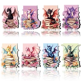 Dragon Magnetic Bookmarks: 8 PCS Floral & Cute Animals Magnet Book Markers for Reading Kids Boys Girls, Unique Dragon Book Mark Clips, Gifts for Novel Lovers Readers, School Office Supplies