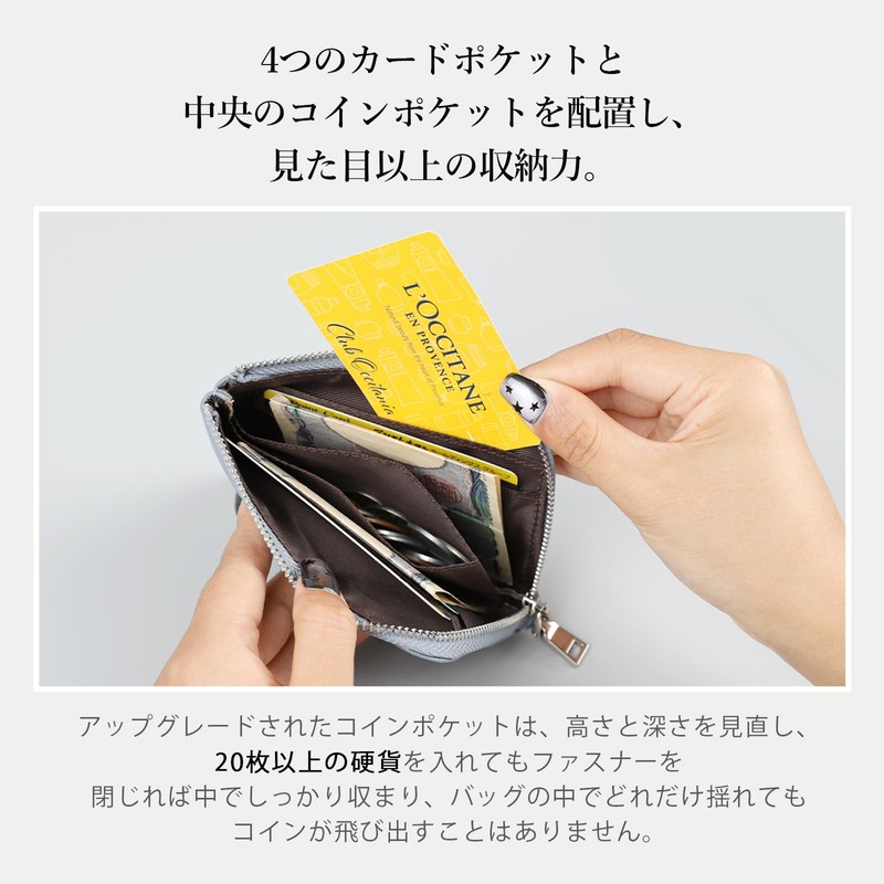 imeetu Mini Wallet, Thin, L-Shaped Zipper, Genuine Leather, Large Capacity,