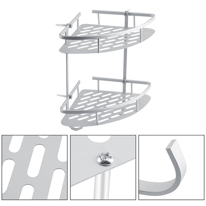 Aluminum Dual Tier Shower Caddy Shelf Bathroom Corner Rack Storage