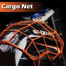 ZUOZE Small Cargo Net 15"x15" Stretches to 30"x30" with Thicken Hooks | Natural Latex Core, Tight 2”x2” Mesh Heavy Duty Bungee Net for Motorcycle Helmet, Bike, ATV, UTV, Luggage (Orange, 2 Pack)