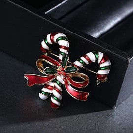 The Woo's Multicolored Enamel Christmas Candy Cane Pin Cute Christmas Gift-Christmas crutches