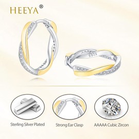 HEEYA Hoop Earrings Sterling Silver 925 Plated Women's 18K Gold-Plated Twisted Hoop Earrings with AAAAA Zirconia Hoop Earrings Hypoallergenic for Women Rose Gold/Gold/Silver 18/20 mm