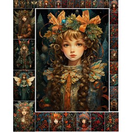 Decoupage Paper Pack (35 Sheets 6"x8") Lovely People with Wings and Warm Christmas Coats FLONZ Vintage Illustration Pictures Cards for Decoupage, Craft and Scrapbooking