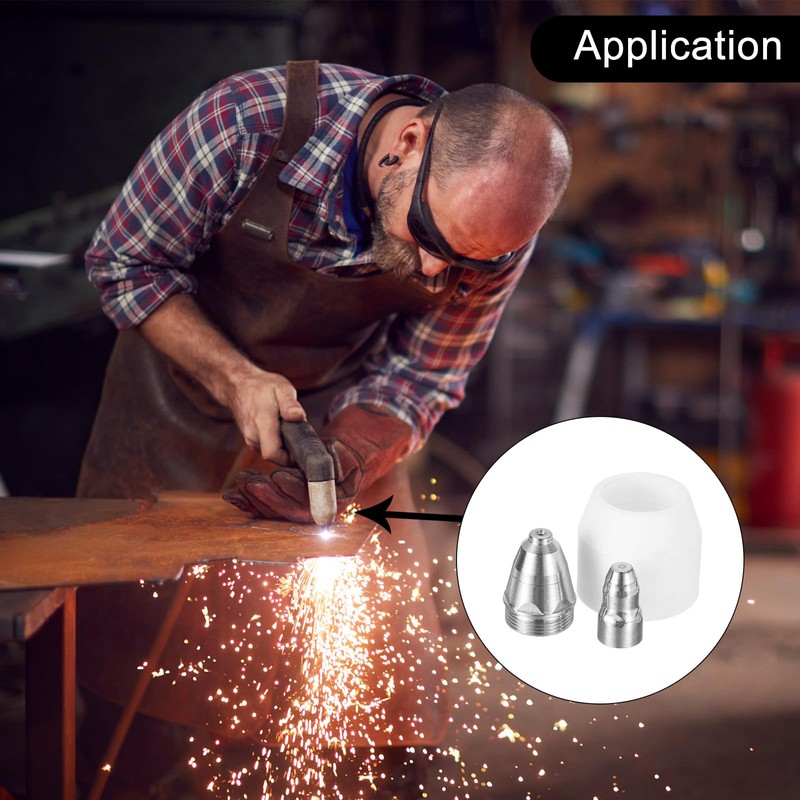 sourcing map 45pcs P80 Plasma Cutter Nozzle Electrodes and Shroud